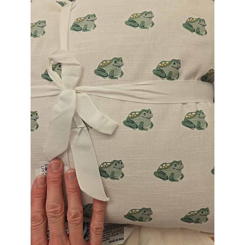 New set decorative frog pillows 16in white and green kids nursery bedroom